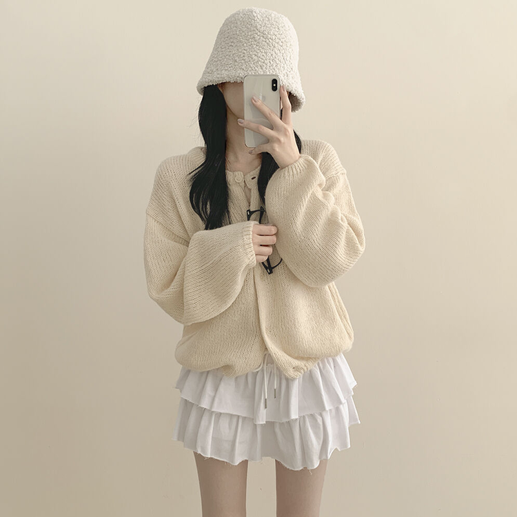 슈크림 알파카 라운드 러블리 벌룬 니트 울가디건 아이보리