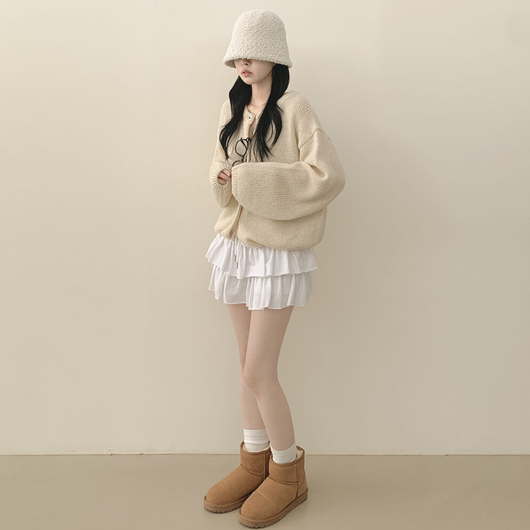 슈크림 알파카 라운드 러블리 벌룬 니트 울가디건 아이보리