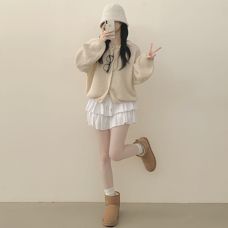 슈크림 알파카 라운드 러블리 벌룬 니트 울가디건 아이보리