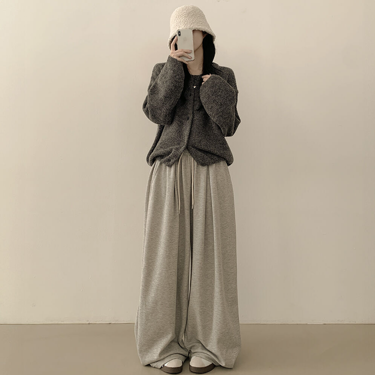 슈크림 알파카 라운드 러블리 벌룬 니트 울가디건 차콜