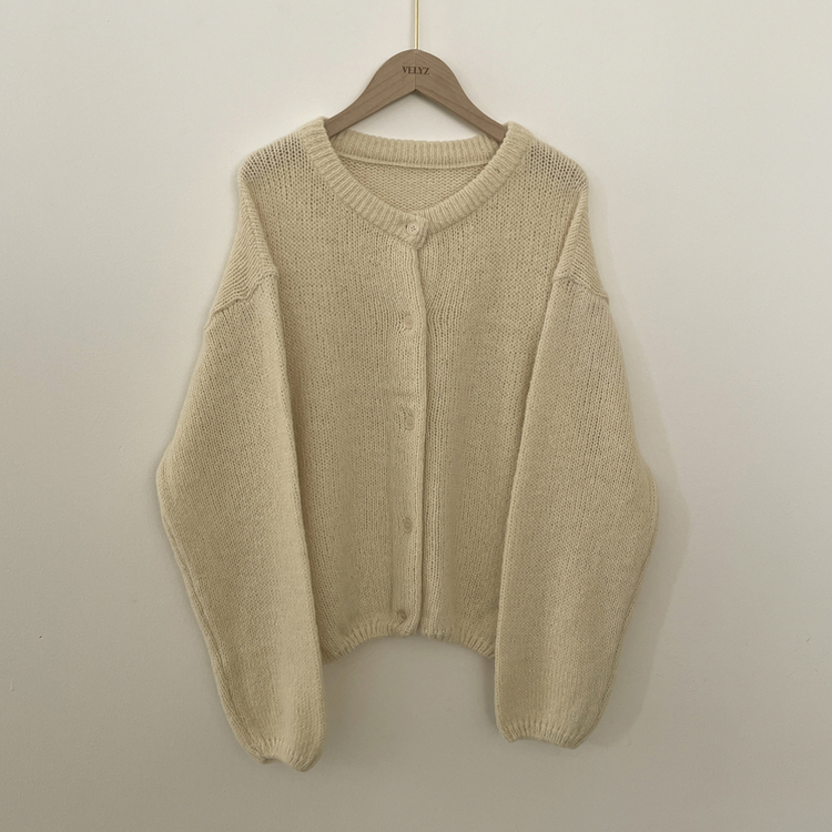 슈크림 알파카 라운드 러블리 벌룬 니트 울가디건