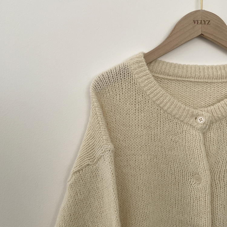 슈크림 알파카 라운드 러블리 벌룬 니트 울가디건