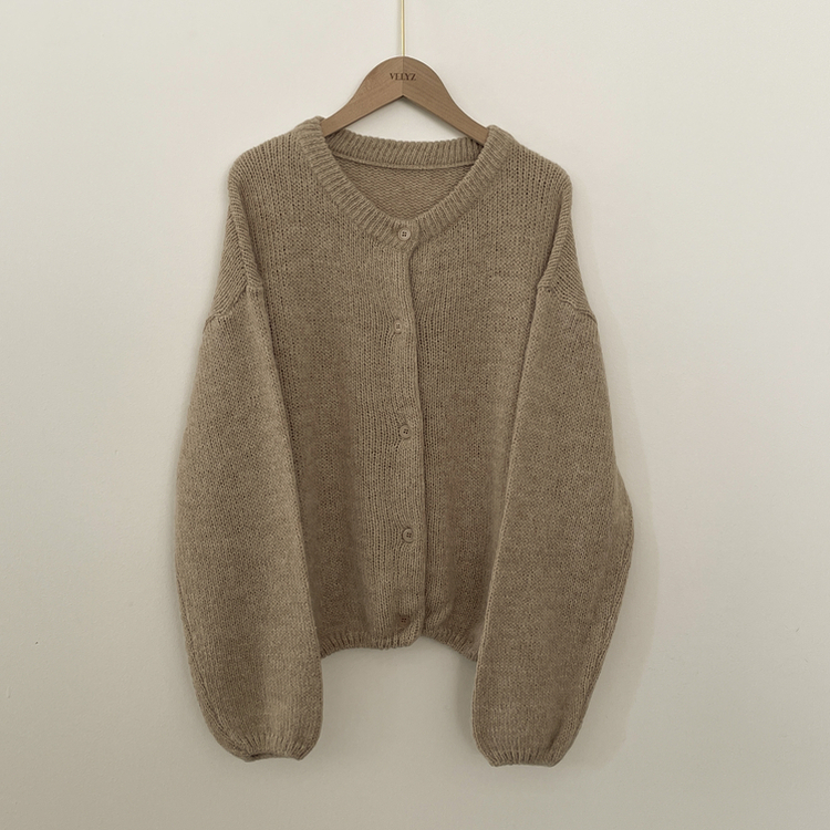 슈크림 알파카 라운드 러블리 벌룬 니트 울가디건