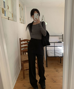 スラックス レイヤードスカートパンツスラックスパンツ BLACK