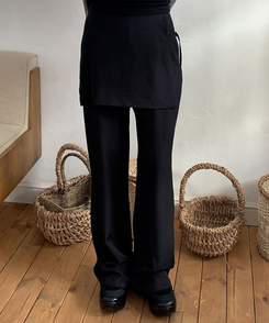 スラックス レイヤードスカートパンツスラックスパンツ BLACK
