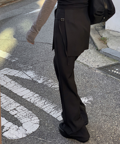 スラックス レイヤードスカートパンツスラックスパンツ BLACK