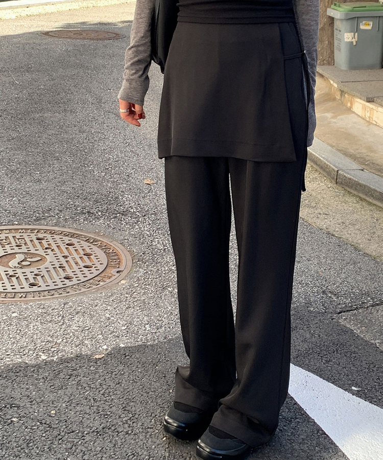 レイヤードスカートパンツスラックスパンツ BLACK
