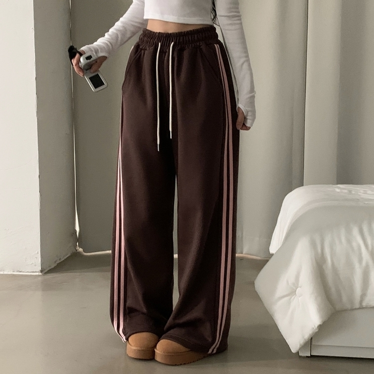 ヌテラバイカラートレーニングジャージラインパンツ BROWN