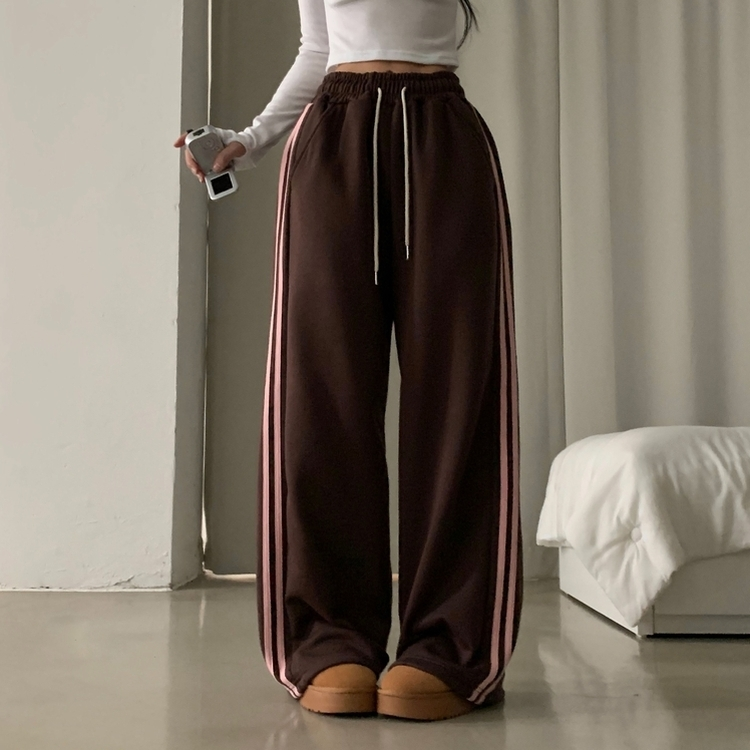 ヌテラバイカラートレーニングジャージラインパンツ BROWN