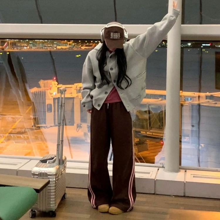 ヌテラバイカラートレーニングジャージラインパンツ BROWN