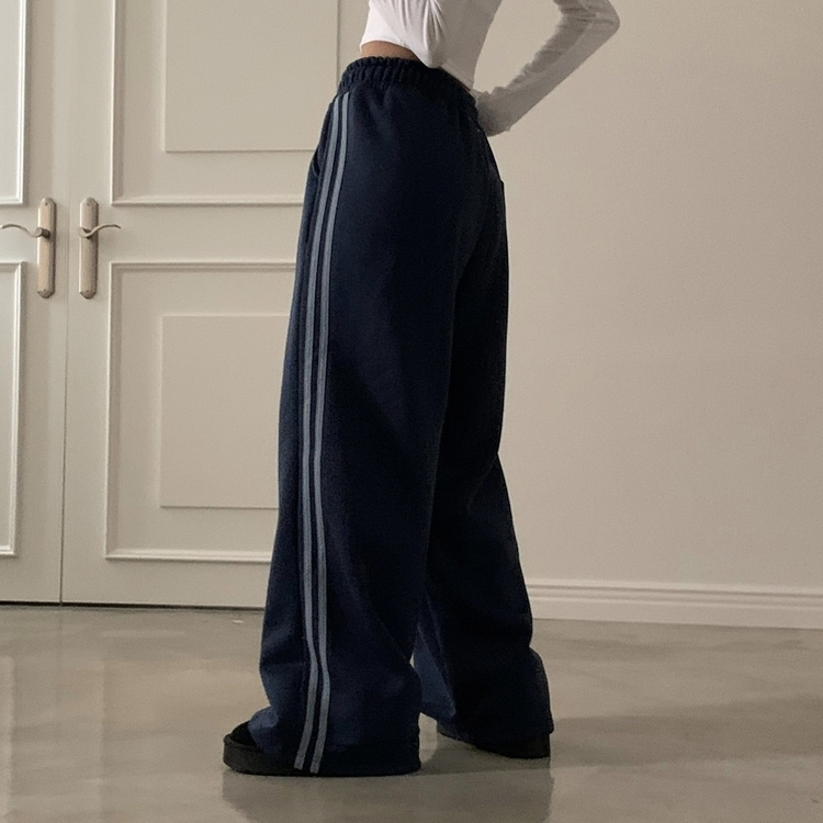 ヌテラバイカラートレーニングジャージラインパンツ NAVY