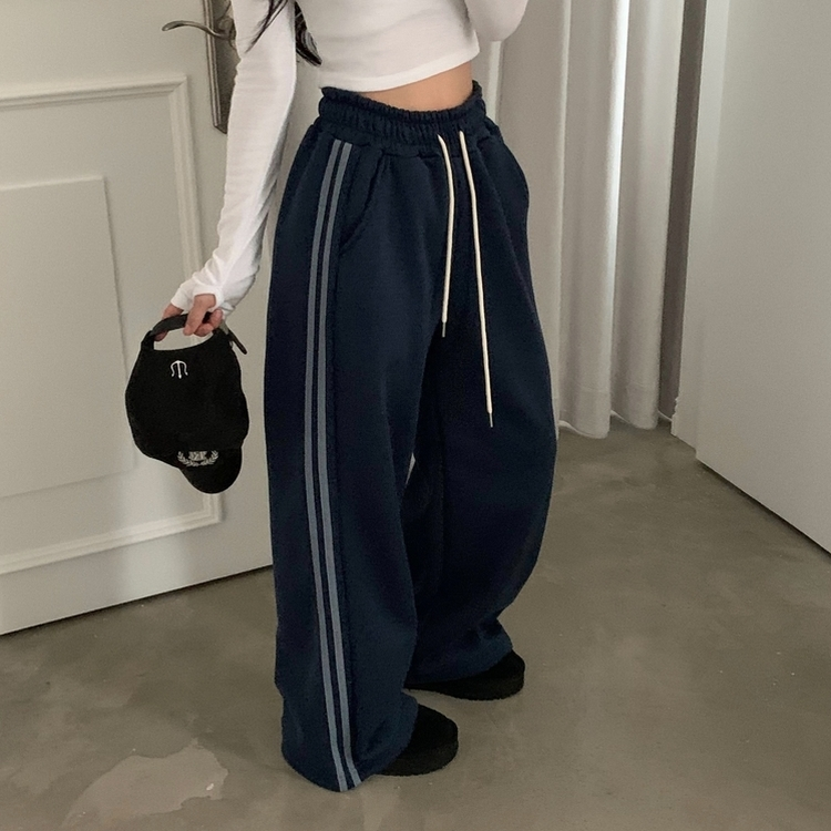 ヌテラバイカラートレーニングジャージラインパンツ NAVY