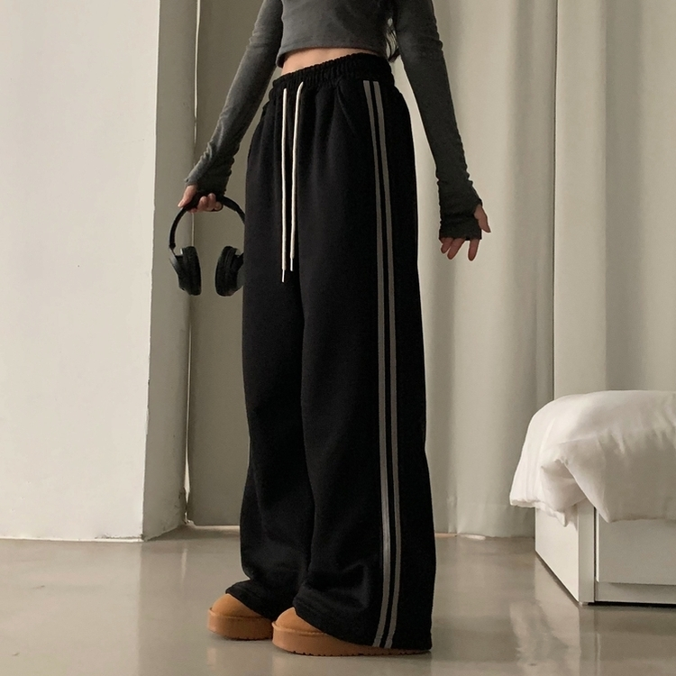 ヌテラバイカラートレーニングジャージラインパンツ BLACK