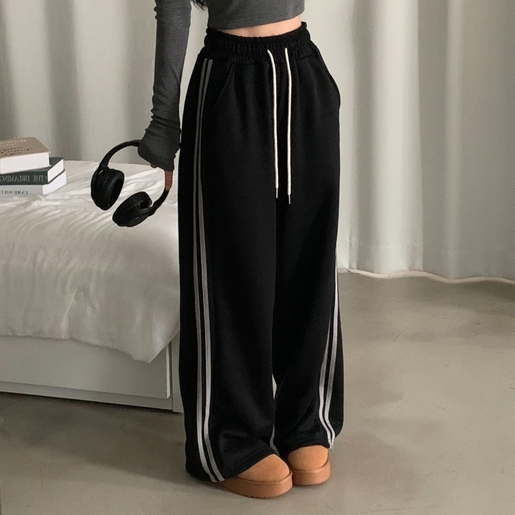 ヌテラバイカラートレーニングジャージラインパンツ BLACK