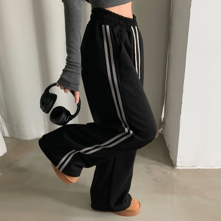 ヌテラバイカラートレーニングジャージラインパンツ BLACK