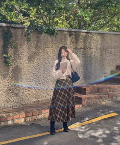 モアツチェックフレアロングスカート｜ミディ/ロングスカート