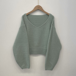 아방핏 트임버튼 원 오프숄더 크롭 입술넥 벌룬니트 연말룩