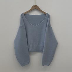 아방핏 트임버튼 원 오프숄더 크롭 입술넥 벌룬니트 연말룩