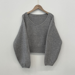 아방핏 트임버튼 원 오프숄더 크롭 입술넥 벌룬니트 연말룩