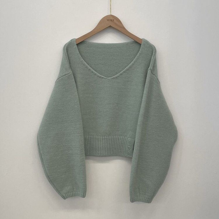 아방핏 트임버튼 원 오프숄더 크롭 입술넥 벌룬니트 연말룩