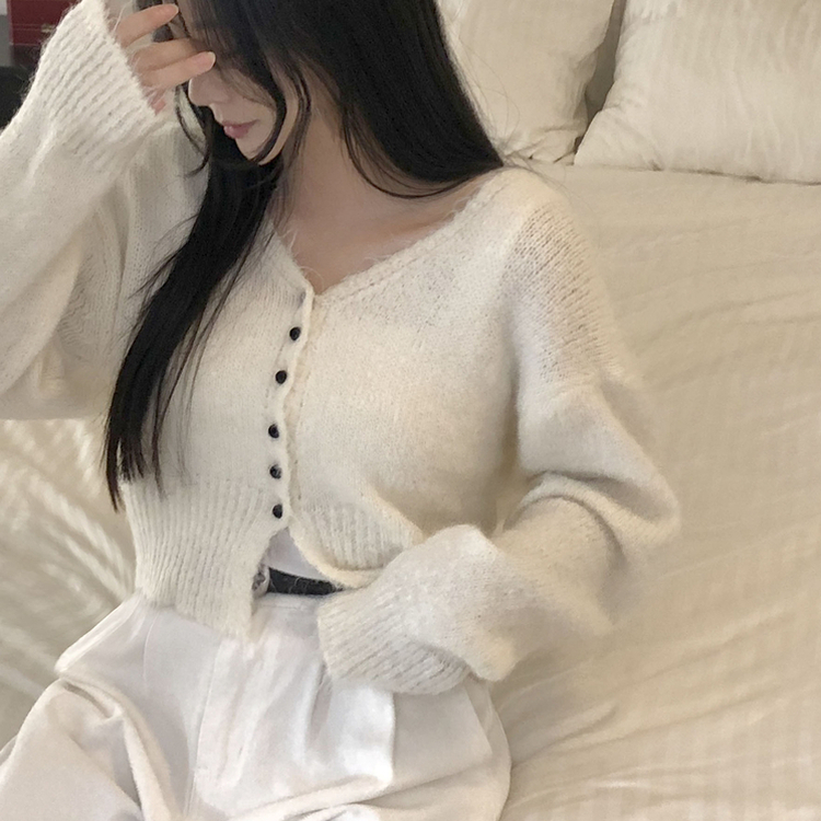 SGD23968 ウールアンゴラVネックファークロップカーディガン SGD23968 ウールアンゴラVネックファークロップカーディガン