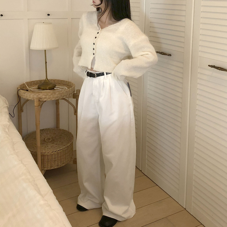 SGD23968 ウールアンゴラVネックファークロップカーディガン