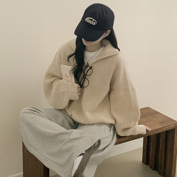 ベーシックアノラックバルーンジップアップニット(5color)｜ニット