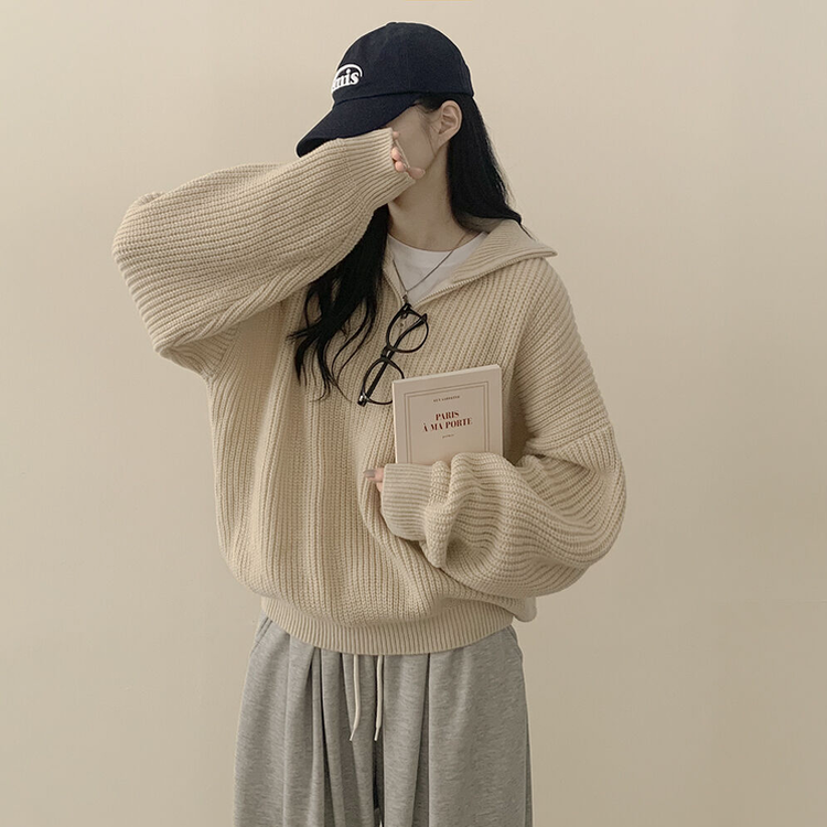 ベーシックアノラックバルーンジップアップニット(5color)｜ニット