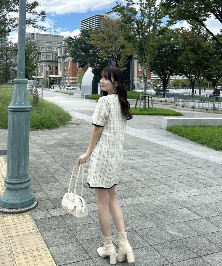 韓国ツイードミニワンピース 半袖ツイードミニワンピース｜ミニワンピース｜韓国ファッション