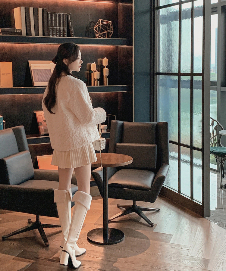 ダブルボタンポケットフェイクファージャケット WHITE