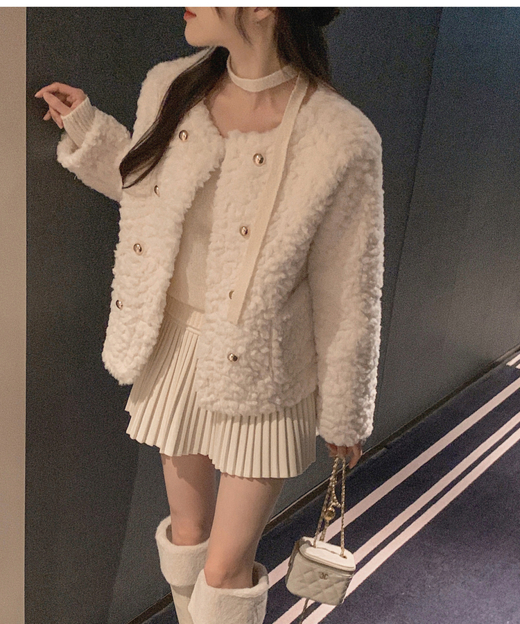 ダブルボタンポケットフェイクファージャケット WHITE