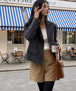 ェスナットピンタック4分丈コーデュロイパンツ CAMEL BEIGE