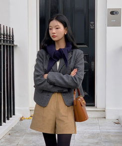 ェスナットピンタック4分丈コーデュロイパンツ CAMEL BEIGE