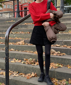 ェスナットピンタック4分丈コーデュロイパンツ BLACK