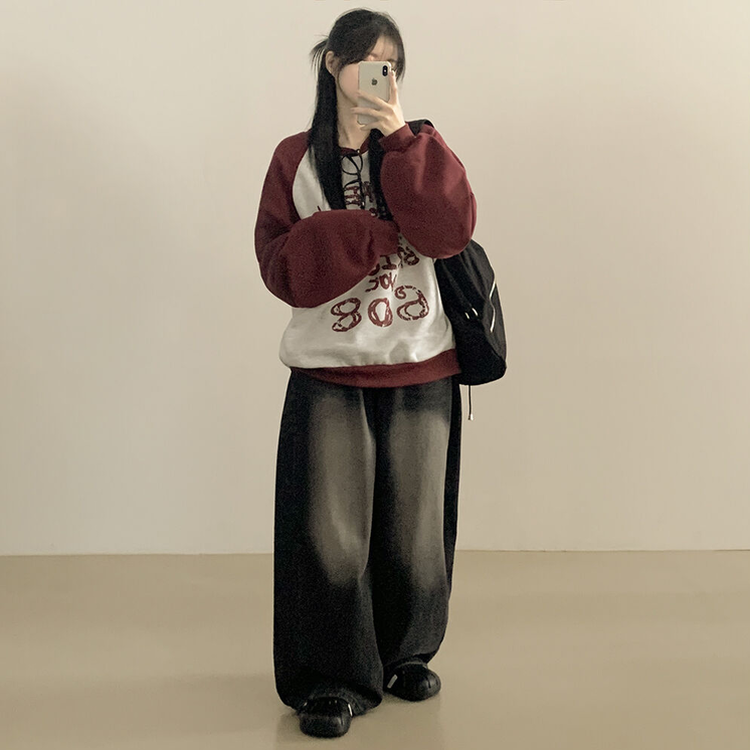 아트 빈티지 나그랑 배색 아방핏 맨투맨 빅사이즈