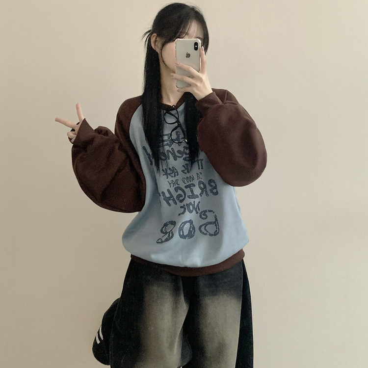 아트 빈티지 나그랑 배색 아방핏 맨투맨 빅사이즈