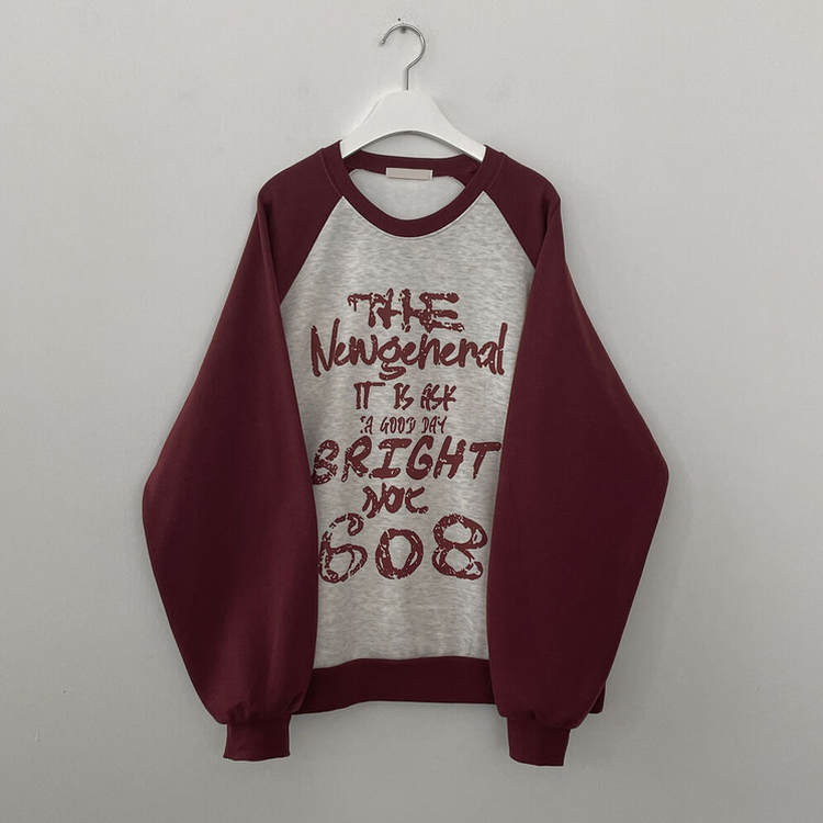 아트 빈티지 나그랑 배색 아방핏 맨투맨 빅사이즈