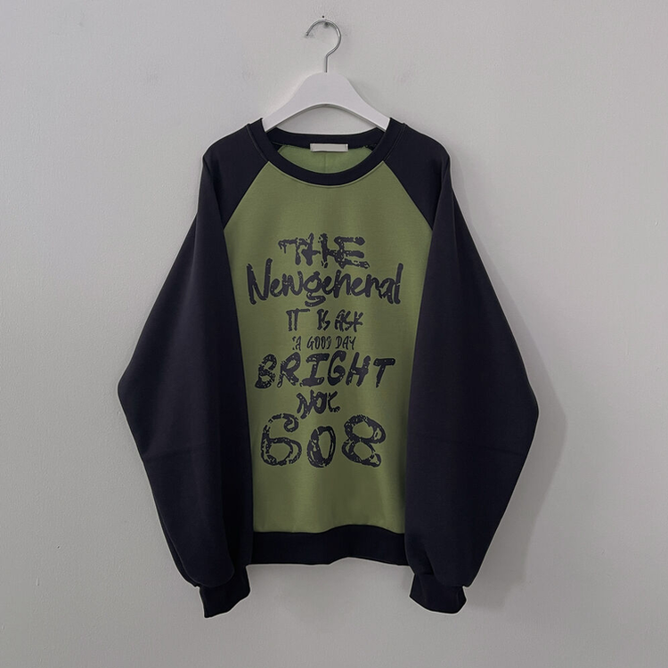 아트 빈티지 나그랑 배색 아방핏 맨투맨 빅사이즈