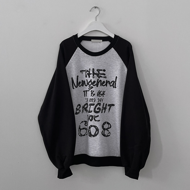 아트 빈티지 나그랑 배색 아방핏 맨투맨 빅사이즈