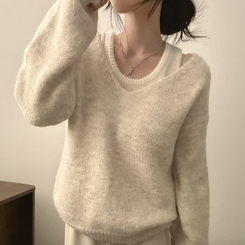 【SET】Vネックルーズフィットニット+キャミソール IVORY