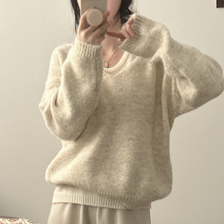 【SET】Vネックルーズフィットニット+キャミソール IVORY