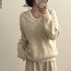 【SET】Vネックルーズフィットニット+キャミソール IVORY