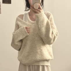 【SET】Vネックルーズフィットニット+キャミソール IVORY