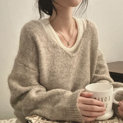 【SET】Vネックルーズフィットニット+キャミソール BEIGE