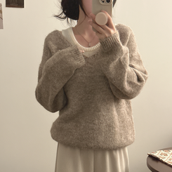 【SET】Vネックルーズフィットニット+キャミソール BEIGE