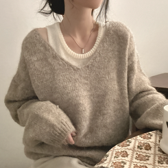 【SET】Vネックルーズフィットニット+キャミソール BEIGE