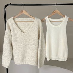 【SET】Vネックルーズフィットニット+キャミソール