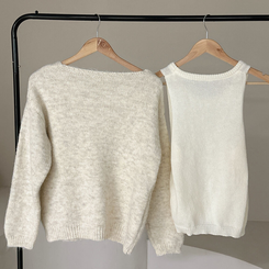 【SET】Vネックルーズフィットニット+キャミソール