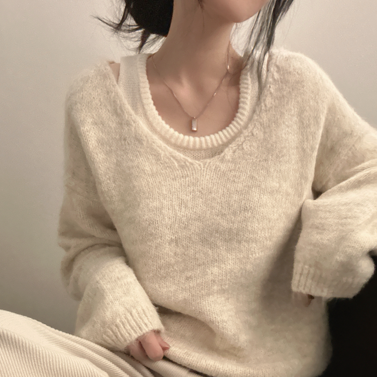 【SET】Vネックルーズフィットニット+キャミソール IVORY