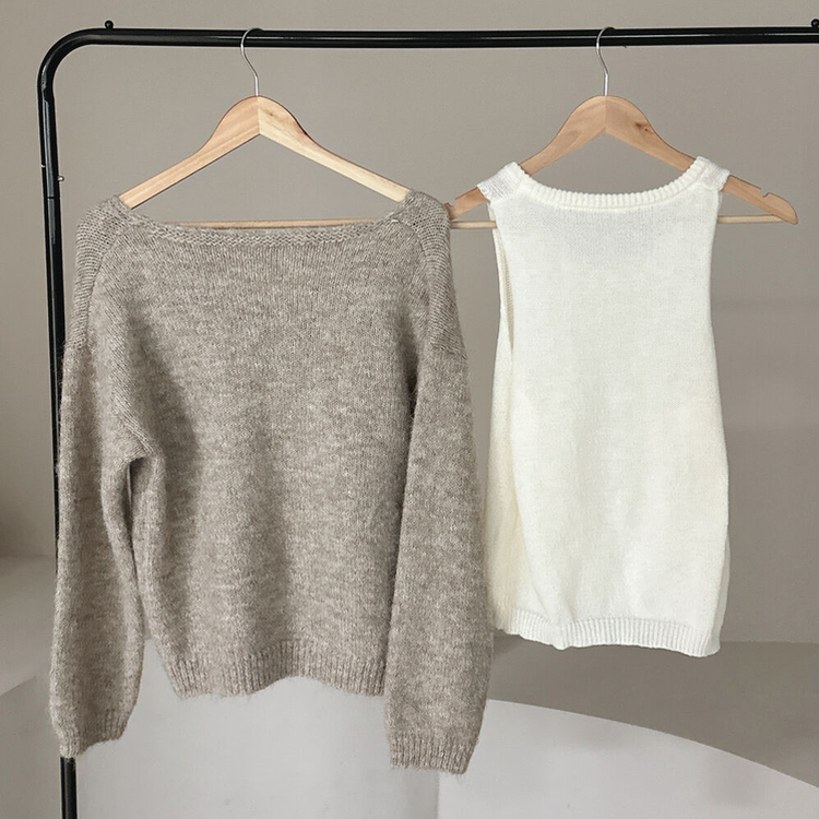 【SET】Vネックルーズフィットニット+キャミソール